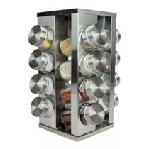 Porta Temperos Condimentos Aço Inox Suporte Giratório 16 Pç