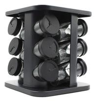 Porta temperos condimentos c/suporte giratorio 12 potes preto 90ml gl8082 r.01912