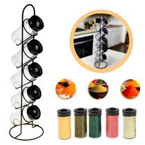 Porta Temperos Condimentos Com 5 Potes Em Vidro Com Suporte Porta Temperos Condimentos Com 5 Potes Em Vidro Com Suporte