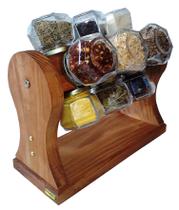 Porta temperos/condimentos de madeira giratório com base