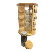 Porta Temperos Condimentos em Bambú 16 potes de vidro Giratório