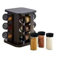 Porta Temperos Condimentos Giratório Preto 12 Potes Vidro Quadrado com Tampa Dosadora Porta Temperos Condimentos Giratório Preto 12 Potes Vidro Quadrado com Tampa Dosadora