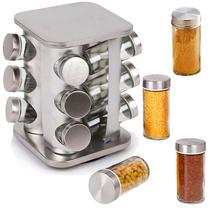 Porta Temperos Condimentos Inox Giratório Base 360 com 12 Potes Vidro
