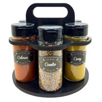 Porta Temperos Condimentos kit 06 potes com Tampa Dosadora Suporte Adesivos