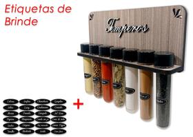 Porta Temperos/Condimentos kit 07 Tubetes + Suporte +  Adesivos - Bella Art in madeira