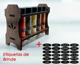 Porta Temperos/Condimentos kit 10 Tubetes + Suporte +  Adesivos