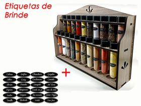 Porta Temperos/Condimentos kit com 20 Tubetes e Tampas + Suporte +  Adesivos - Bella Art in madeira