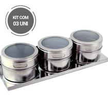 Porta Temperos Condimentos Magnético Inox - 3un (CK) Porta Temperos Condimentos Magnético Inox - 3un (CK)