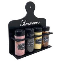 Porta Temperos Condimentos MDF kit 04 potes com Tampa Dosadora Suporte e Adesivos
