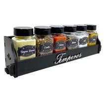 Porta Temperos/Condimentos MDF kit 06 potes quadrado c/ Tampa Dosadora + Suporte + Adesivos *QD