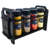 Porta Temperos/Condimentos MDF kit 08 potes c/ Tampa Dosadora + Suporte + Adesivos *GI Porta Temperos/Condimentos MDF kit 08 potes c/ Tampa Dosadora + Suporte + Adesivos *GI