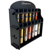 Porta Temperos/Condimentos MDF kit 12 Tubetes c/ Tampa + Suporte + Adesivos *T12