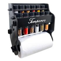 Porta Temperos/Condimentos MDF kit 12 Tubetes + Suporte para papel toalha + Adesivos *TLT