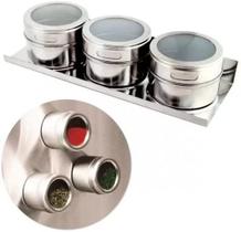 Porta Temperos de Inox 3 Potes C/Imã Porta Temperos de Inox 3 Potes C/Imã