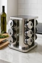 Porta Temperos de Inox Giratório 12 Potes
