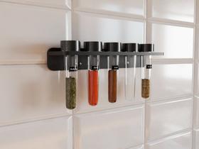 Porta Temperos de Parede Cozinha com 5 Tubetes Preto