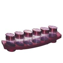 Porta temperos de plástico com suporte decorado vinho floral Plasutil ref.4492