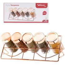 Porta Temperos e Condimento 6 pç 90ml C/ Suporte De Metal Rose- WellMix Porta Temperos e Condimento 6 pç 90ml C/ Suporte De Metal Rose- WellMix