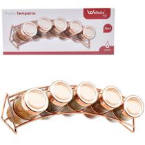 Porta Temperos e Condimento 6 pç C/ Suporte De Metal 90ML Gold Rose WellMix Porta Temperos e Condimento 6 pç C/ Suporte De Metal 90ML Gold Rose WellMix