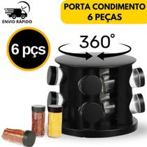 Porta Temperos e Condimentos 6 potes Vidro Base Giratória Cozinha Elegantes Porta Temperos e Condimentos 6 potes Vidro Base Giratória Cozinha Elegantes