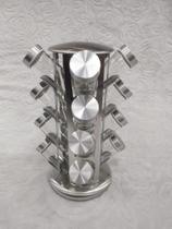 Porta Temperos E Condimentos Giratório 16 Peças De Aço E Vidro