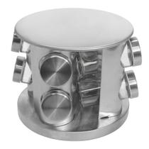 Porta Temperos e Condimentos Giratório Aço Inox 8 Potes de Vidro Tampa Dosadora