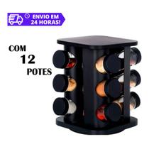Porta Temperos e Condimentos Giratório Com 12 Potes de Vidro