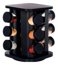 Porta Temperos E Condimentos Giratório Com 12 Potes Vidro Cor Preto