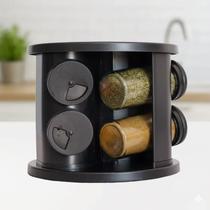 Porta Temperos E Condimentos Giratório Com 6 Potes De Vidro Cor Preto