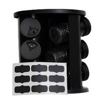 Porta temperos e Condimentos Giratório Com 9 Potes de vidro Preto - Belakaza