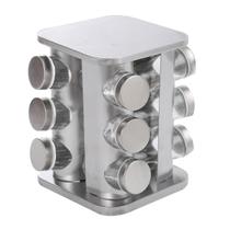Porta Temperos E Condimentos Giratório Inox Preto 12 Potes