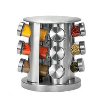 Porta Temperos E Condimentos Giratório Inox Preto 12 Potes