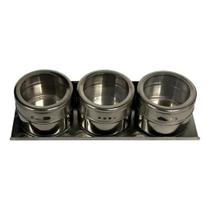 Porta Temperos e Condimentos Magnético Inox 3 Potes Com Imã Porta Temperos e Condimentos Magnético Inox 3 Potes Com Imã