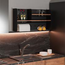 Porta Temperos em Aço Carbono Preto e Madeira C/ Porta Papel - 80cm Linha Home Porta Temperos em Aço Carbono Preto e Madeira C/ Porta Papel - 80cm Linha Home