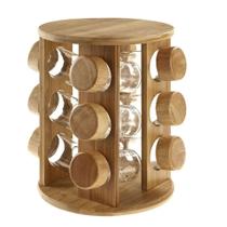 Porta Temperos Em Madeira Base Giratória 12 Potes Vidro Porta Temperos Em Madeira Base Giratória 12 Potes Vidro