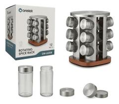 Porta Temperos Giratório 12 Potes de Vidro com Suporte Inox Organizador de Temperos Cozinha