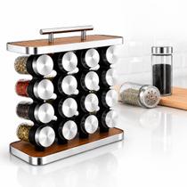 Porta Temperos Giratório 16 Potes de Vidro 80ml com Tampa Inox Organizador Premium Porta Temperos Giratório 16 Potes de Vidro 80ml com Tampa Inox Organizador Premium