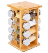 Porta Temperos Giratório 16 Potes Quadrado Bambu - 4996 Porta Temperos Giratório 16 Potes Quadrado Bambu - 4996