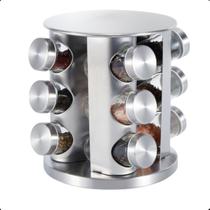 Porta Temperos Giratório 360º 12 Potes de Vidro e Inox 100g Condimentos Cozinha XMatte