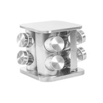 Porta Temperos Giratório 8 Potes De Vidro C/ Tampa Inox Porta Temperos Giratório 8 Potes De Vidro C/ Tampa Inox