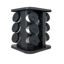 Porta Temperos Giratório Com 12 Potes De Vidro Tampa Dosadora Preto - Belakaza