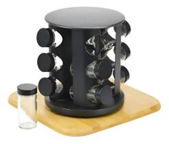Porta Temperos Giratório Com 9 Potes De Vidro Cor Preto Porta Temperos Giratório Com 9 Potes De Vidro Cor Preto