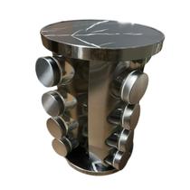 Porta Temperos Giratório Inox 16 Potes Design Mármore Preto