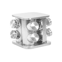 Porta Temperos Giratório Inox 8 Potes De Vidro C/ Tampa Porta Temperos Giratório Inox 8 Potes De Vidro C/ Tampa