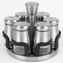 Porta Temperos Giratório Inox Com 6 Potes de Vidro Herméticos Design Sofisticado Porta Temperos Giratório Inox Com 6 Potes de Vidro Herméticos Design Sofisticado