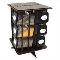 Porta Temperos Giratório MDF Pintado para Mesa e Parede com 12 Potes para Condimentos e Mantimentos