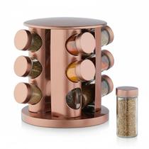 Porta Temperos Giratório Rose Gold com 12 Potes de Vidro 80g Base Redonda em Inox Porta Temperos Giratório Rose Gold com 12 Potes de Vidro 80g Base Redonda em Inox