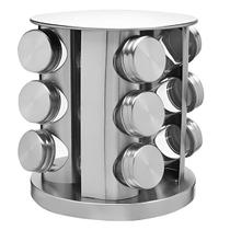 Porta Temperos Inox 12 Frascos Vidro Base Rotativa
