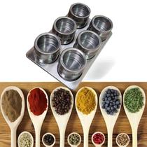 Porta Temperos Inox 6 Potes Com Suporte Durável Para Cozinha Entrega Ágil Porta Temperos Inox 6 Potes Com Suporte Durável Para Cozinha Entrega Ágil