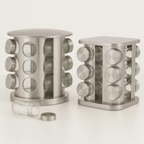 Porta Temperos Inox Com Pote Condimento Vidro Base Giratória Porta Temperos Inox Com Pote Condimento Vidro Base Giratória